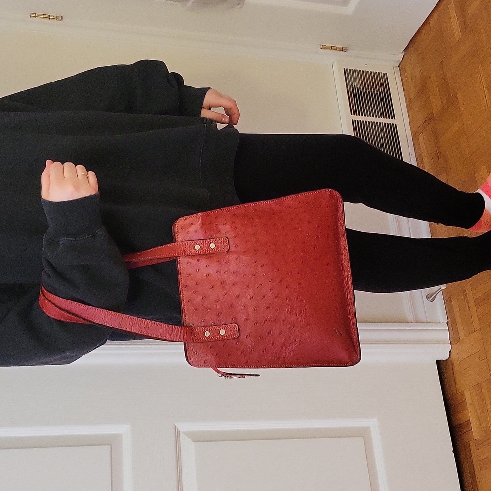 GENUINE OSTRICH LEATHER RED BAG - Picture 7 of 8
